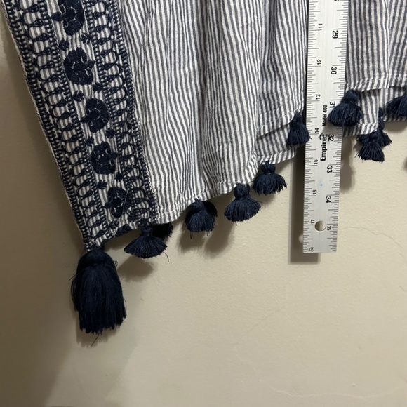 Women's Striped Tunic Popover XS/S Oversized Gray White Blue Tassel Lagenlook - Picture 3 of 7